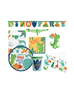 Party Set Dino: Plat, Vas, Serv, Mant, Guirn... 