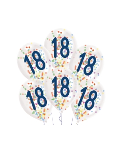 Globos Latex 27,5cm 18 Cumple 1C + Confeti Surtido 