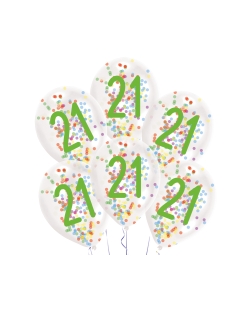 Globos Latex 27,5cm 21 Cumple 1C + Confeti Surtido 