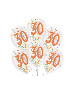 Globos Latex 27,5cm 30 Cumple 1C + Confeti Surtido 