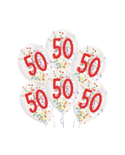 Globos Latex 27,5cm 50 Cumple 1C + Confeti Surtido 