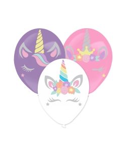 Globos Latex 35,5cm + Pegatinas Unicornio 