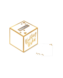 Caja 25cm Y 40 Tarjetas Deseos Boda Papel 