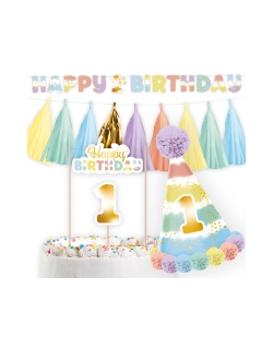 Decor. Kit 1St Birthday Arcoiris Papel 