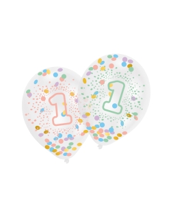 Globos Latex 27,5cm 1er Cumple 1C + Confeti Surtido 