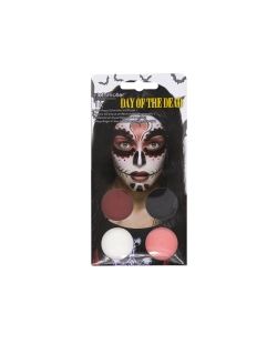 Maquillaje Kit Dia Muertos - Pintura Facial 3.5gr x 4 Y Pincel 