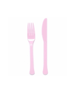 Tenedores Y Cuchillos Plastico Rosa Nube 18cm 