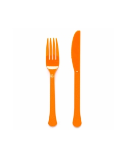 Tenedores Y Cuchillos Plastico Naranja Calabaza 18cm ***OFERTA DTO NO ACUMULABLE