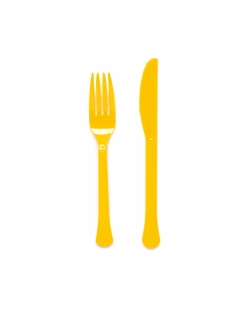 Tenedores Y Cuchillos Plastico Amarillo Flor 18cm ***OFERTA DTO NO ACUMULABLE