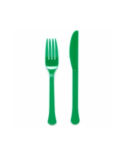 Tenedores Y Cuchillos Plastico Verde Hoja 18cm ***OFERTA DTO NO ACUMULABLE