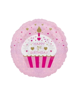 18/43cm Pastel Happy 1 Bday Rosa Holografico