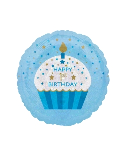 18/43cm Pastel Happy 1 Bday Azul Holografico