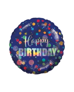 18/43cm Happy Bday Lunares Iridiscente