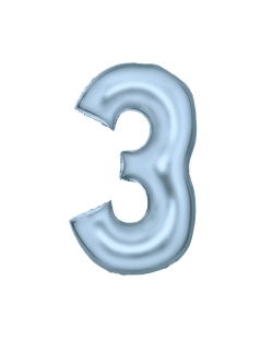 Forma Numero 3 Azul Pastel Seda 86cm