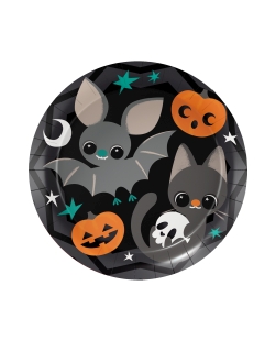 Platos 23cm Gatos Y Murcielagos Papel 