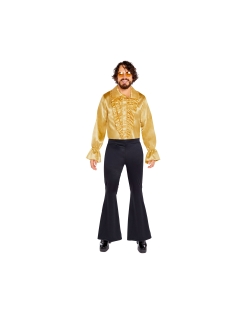 Disfraz Camisa Satinada Dorada Volantes Talla M