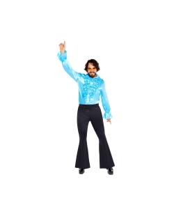 Disfraz Camisa Satinada Azul Volantes Talla S