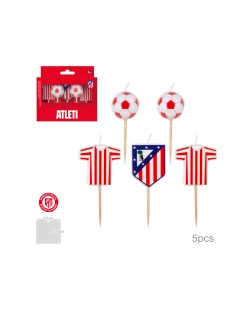 Pack 5 Velas Cumple Atletico Madrid Escudo Y Camiseta ***OFERTA DTO NO ACUMULABLE