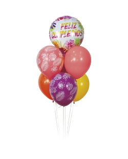 Bouquet Tropical Feliz Cumple Foil 45cm + 6 Globos Latex R12 - 021-056-059-061