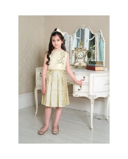 Vestido Disney Bella (Vestido Dorado Brocado Y Plisado + Diadema) 9-10 Años