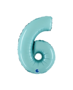 Mini Auto-Inflable Numero 6 Azul Pastel 22X33cm