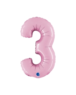 Mini Auto-Inflable Numero 3 Rosa Pastel 22X34cm