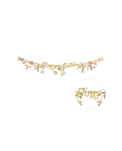 Guirnalda Happy Bday Flores Rosa/Oro 1.3m ***OFERTA DTO NO ACUMULABLE