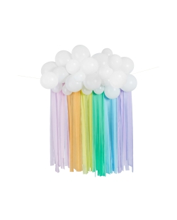 Decoracion Kit Arcoiris 30 Globos Latex, 6 Rol Papel Crepe 20m, Cuerda Y Puntos Pegam