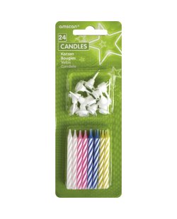 Velas Espiral Colores 6,3cm + Sujetavelas 