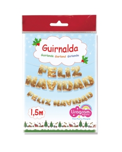 Guirnalda Letras Feliz Navidad Oro 1,5m