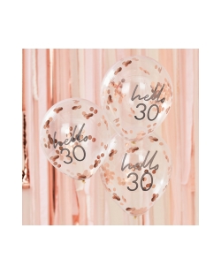Globos Latex Con Confeti Rosa Dorado Hello 30 ***OFERTA DTO NO ACUMULABLE