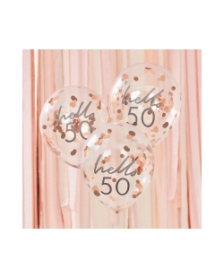 Globos Latex Con Confeti Rosa Dorado Hello 50 ***OFERTA DTO NO ACUMULABLE