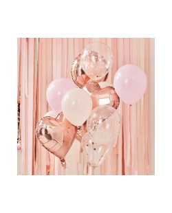 Globos Latex Y Foil Corazones Rosa Dorado ***OFERTA DTO NO ACUMULABLE