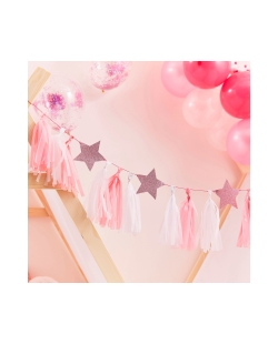 Guirnalda Borla Rosa Con Estrellas Brillo Rosa ***OFERTA DTO NO ACUMULABLE