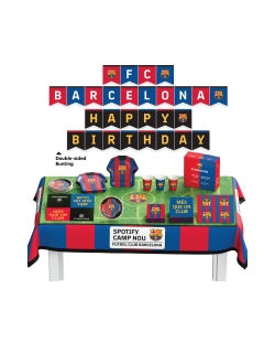 Caja Fiesta FC BARCELONA 44 Piezas Para 6 Personas (Plato, Vaso, Mantel, Servilleta y Guirnalda) ***OFERTA DTO NO ACUMULABLE