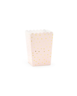 Cajas Palomitas Puntos Rosa Claro 7X7X12,5cm ***OFERTA DTO NO ACUMULABLE