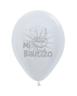 Globo Latex R12 Sempertex Perlado Blanco Mi Bautizo 30cm - Bolsas de 50 Unidades