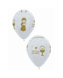 Globo Latex R12 Sempertex Satin Perla Mi 1ª Comunion tinta dorada 30cm