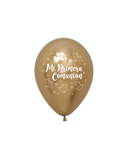 Globo Latex R12 Sempertex Reflex Dorado 1 Comunion Palomas 2 Caras 30cm