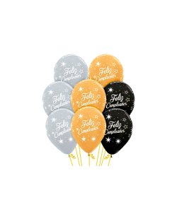Globo Latex R12 Sempertex Metal & Satin Feliz Cumpleaños Destellos Surtido Colores 481-570-580 / 30cm