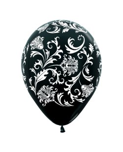 Globo Latex R12 Sempertex Satin & Metal Blanco Y Negro Damasco 30cm***OFERTA DTO NO ACUMULABLE