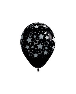 Globo Latex R12 Sempertex Negro Estrellas Bold Tinta Metal 30cm