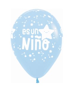 Globo Latex R12 Sempertex Pastel Azul 640 Es Un Niño Estrellas 30cm