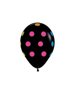 Globo Latex R12 Sempertex Fashion Solido Negro Puntos Neon 30cm