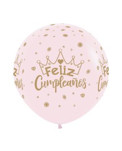 Globo Latex R24 Sempertex Rosado Feliz Cumpleaños Coronas - 60cm