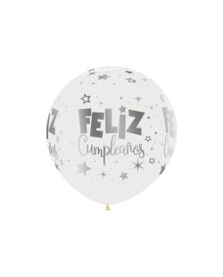 Globo Latex R24 Sempertex Cristal Feliz Cumpleaños Tinta Metal 60cm
