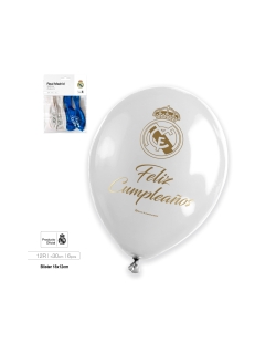 Globos Latex Bl-Az Feliz Cumpleaños Real Madrid 30cm ***OFERTA DTO NO ACUMULABLE