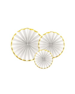 Deco Colgante Abanico Blanco Borde Oro 23/32/40cm ***OFERTA DTO NO ACUMULABLE