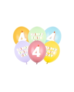 Globos Latex 30cm H.Bday 4 Mix ***OFERTA DTO NO ACUMULABLE