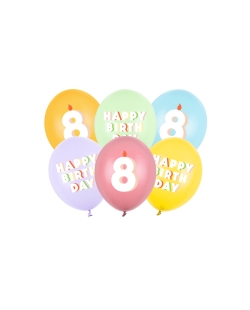 Globos Latex 30cm H.Bday 8 Mix ***OFERTA DTO NO ACUMULABLE
